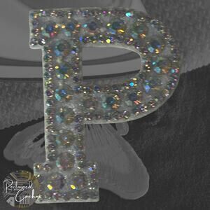 Iridescent Letter P Iridescent Rhinestone Iron On Patch